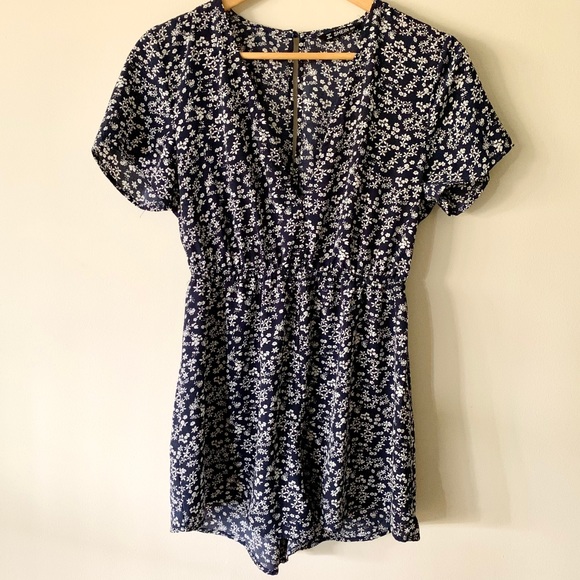 CLOSING SALE! SHEIN | Blue Floral Romper - Picture 1 of 4